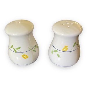 Rare Vintage Italy Vierti Style Pottery Floral Blue & Yellow Salt/Pepper Shakers